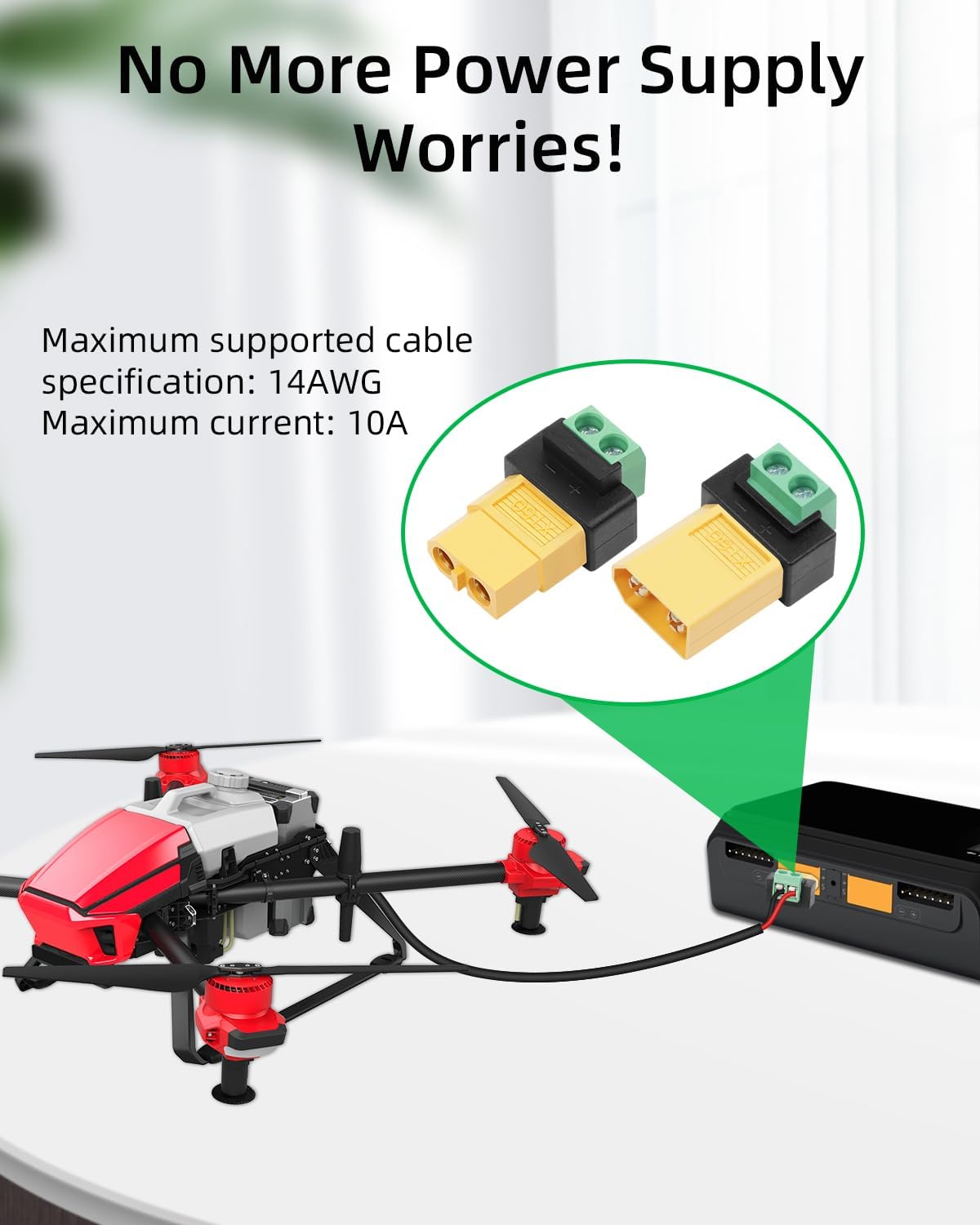 Drone Solar Charger - 2ピンXT60ソルダーレスオス-メス変換アダプターコネクター、ドローン、ソーラーパネル、バランスチャージャー、RC航空機用電源アクセサリー