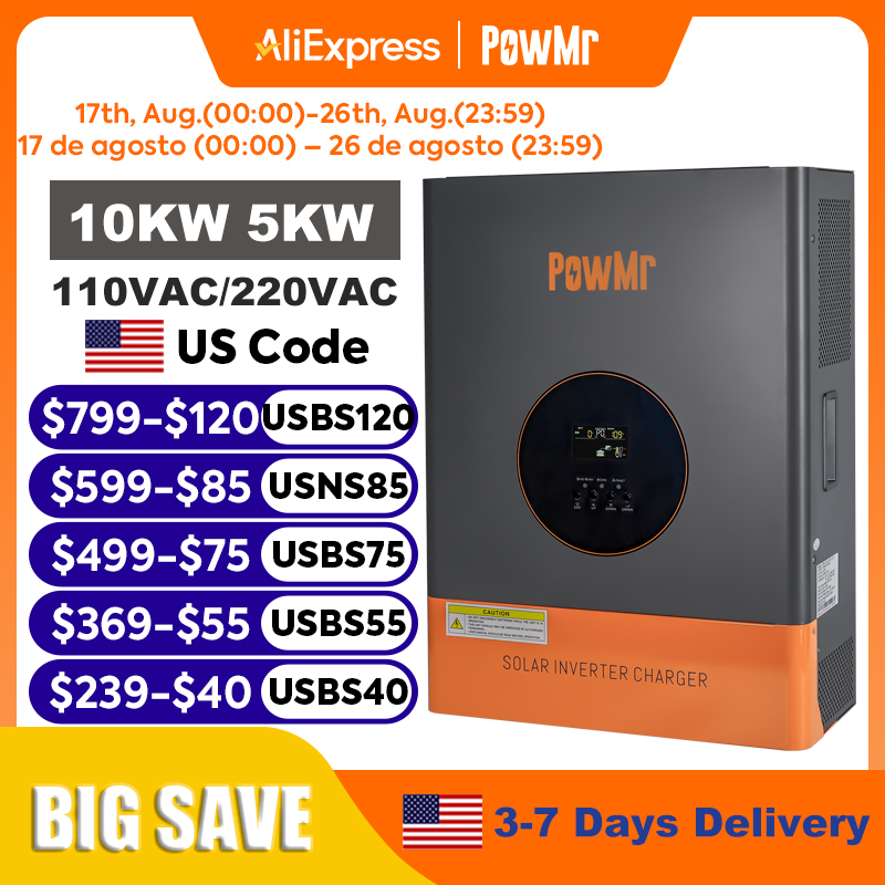 Drone Solar Charger - PowMr 10KW 5KW スプリットフェーズインバーター 48V 110Vまたは220V