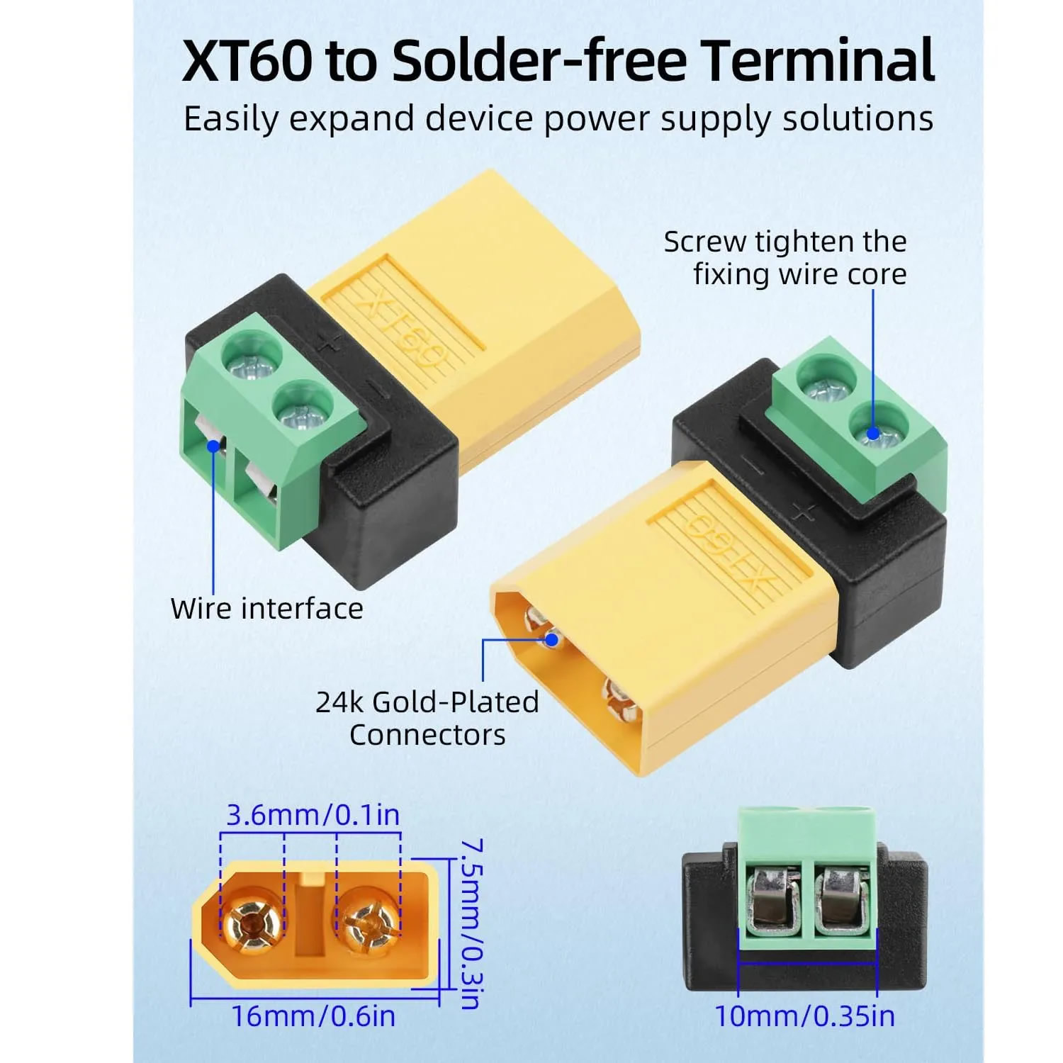 2ピンXT60ソルダーレスオス-メス変換アダプターコネクター - Drone Solar Charger のレビューと価格